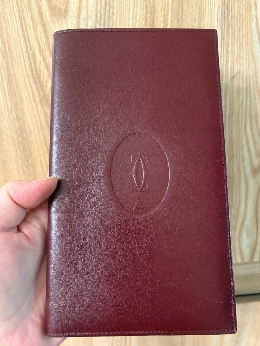 Authentic Cartier Must de Cartier Bifold Wallet Burgundy Leather Vintage